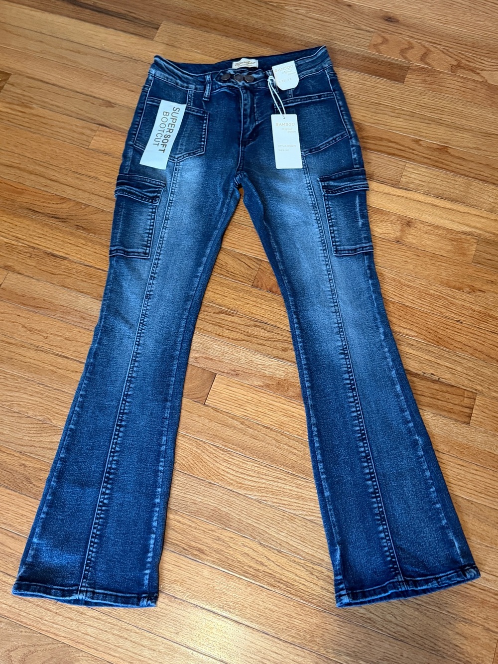 Women’s Dark Blue Flare Cargo Jeans - Unbranded